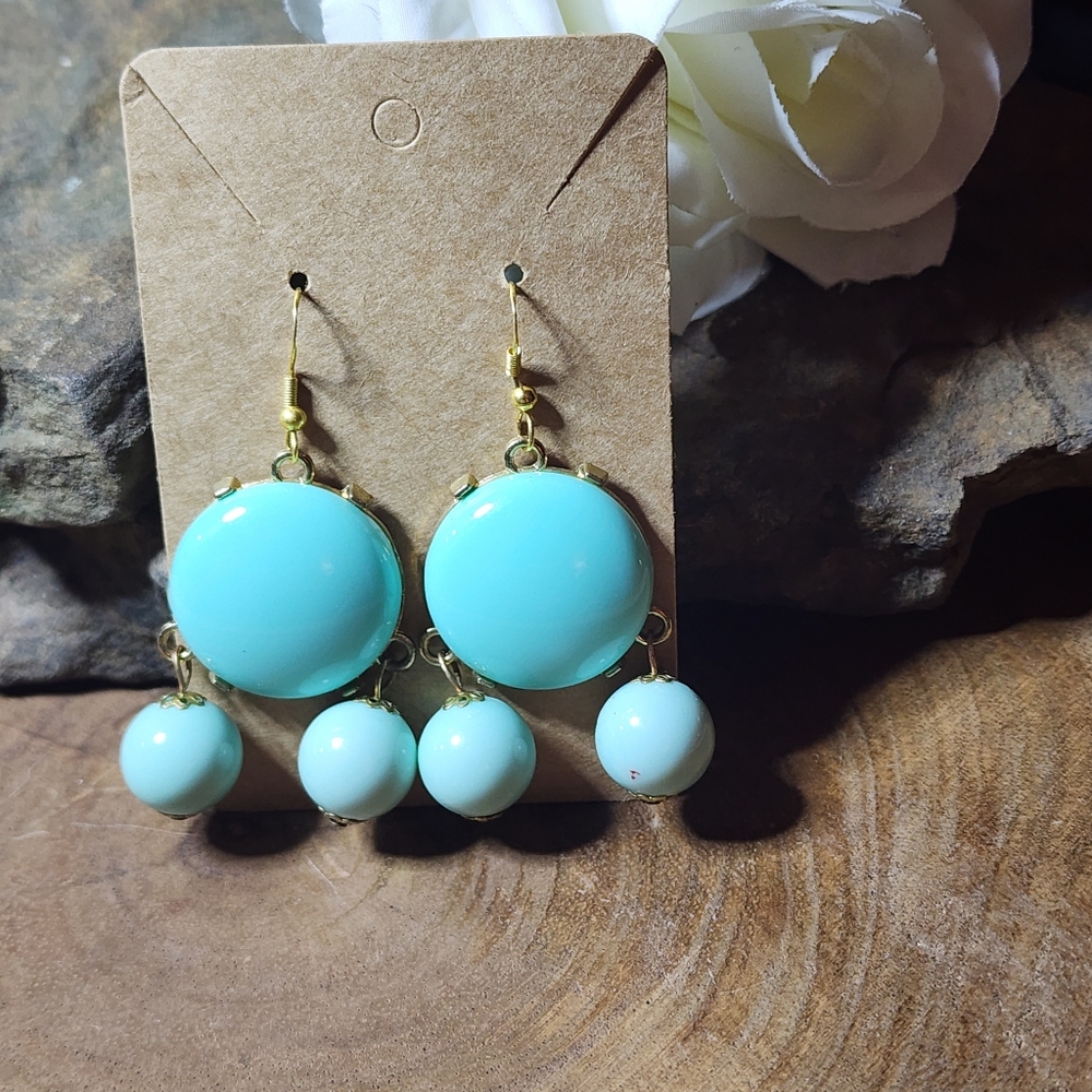 Upcycled Dangle Earrings With Blue Acrylic Circles And Ball Beads